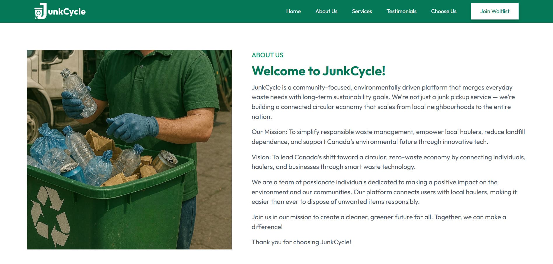 Junk Cycle website screenshot